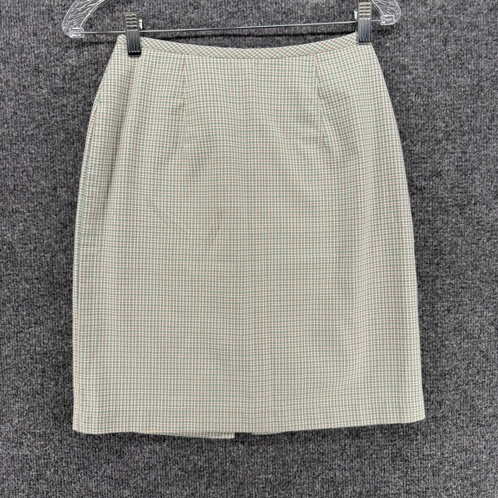 Maggie Lawrence Skirt Womens 6 Green Beige Plaid Straight Prep Old Money Classy